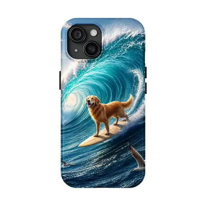 Golden Retriever Surfing Massive Ocean Wave