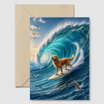 Golden Retriever Surfing Massive Ocean Wave