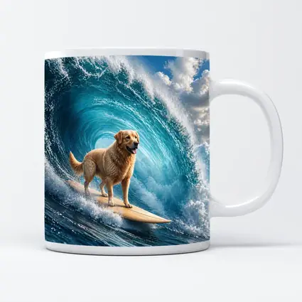 Golden Retriever Surfing Giant Ocean Wave