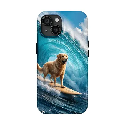 Golden Retriever Surfing Giant Ocean Wave