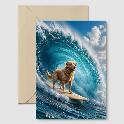 Golden Retriever Surfing Giant Ocean Wave