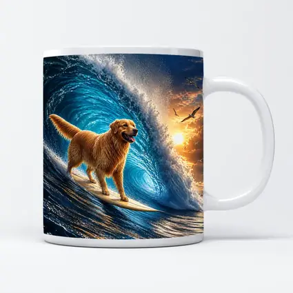 Golden Retriever Surfing Giant Ocean Wave