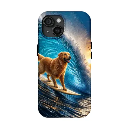 Golden Retriever Surfing Giant Ocean Wave