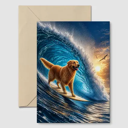Golden Retriever Surfing Giant Ocean Wave