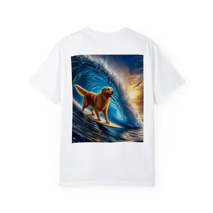 Golden Retriever Surfing Giant Ocean Wave