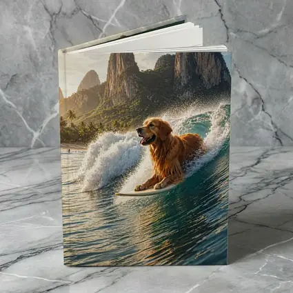 Golden Retriever Surfing Tropical Ocean Wave