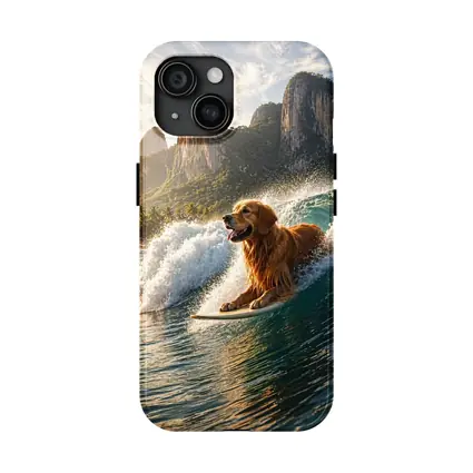 Golden Retriever Surfing Tropical Ocean Wave