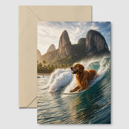 Golden Retriever Surfing Tropical Ocean Wave