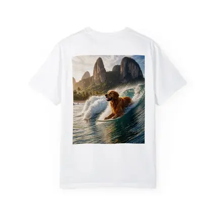 Golden Retriever Surfing Tropical Ocean Wave