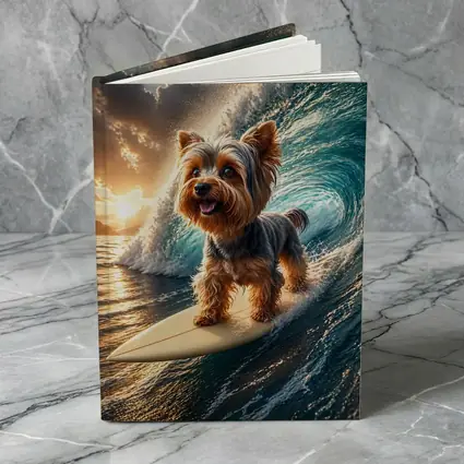Yorkshire Terrier Surfing Ocean Wave Sunset