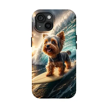 Yorkshire Terrier Surfing Ocean Wave Sunset