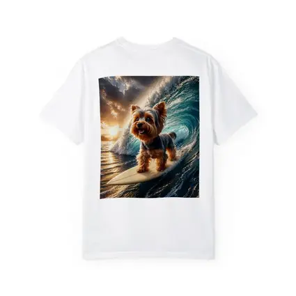 Yorkshire Terrier Surfing Ocean Wave Sunset