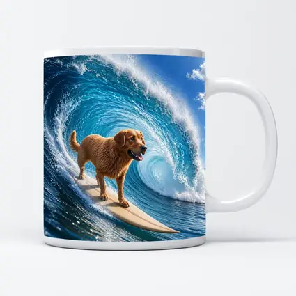 Golden Retriever Surfing Giant Ocean Wave