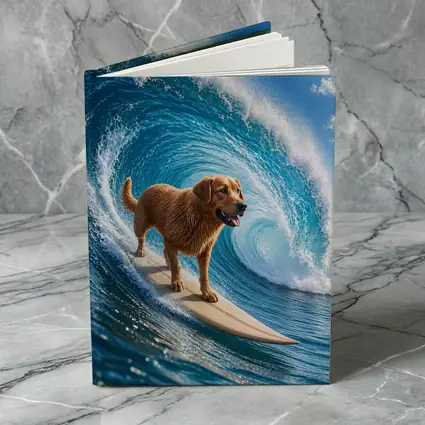 Golden Retriever Surfing Giant Ocean Wave