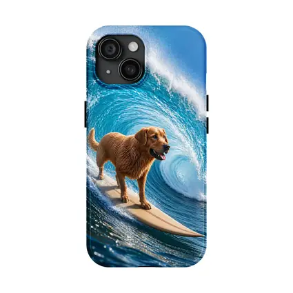 Golden Retriever Surfing Giant Ocean Wave