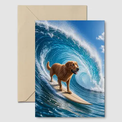 Golden Retriever Surfing Giant Ocean Wave