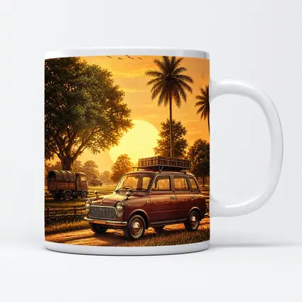 Mini Classic Car Golden Sunset Rural Setting