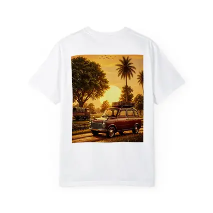 Mini Classic Car Golden Sunset Rural Setting