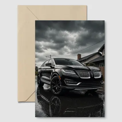 Lincoln MKZ Black SUV Rainy Street Scene