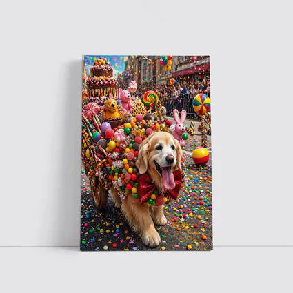 Golden Retriever Covered in Candy Parade Street