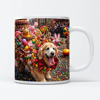Golden Retriever Covered in Candy Parade Street