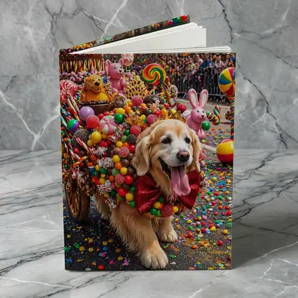 Golden Retriever Covered in Candy Parade Street