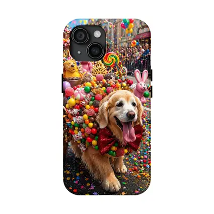 Golden Retriever Covered in Candy Parade Street