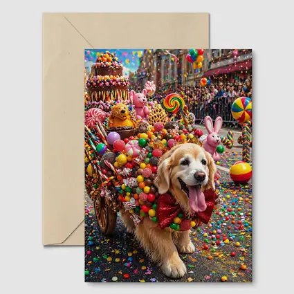 Golden Retriever Covered in Candy Parade Street
