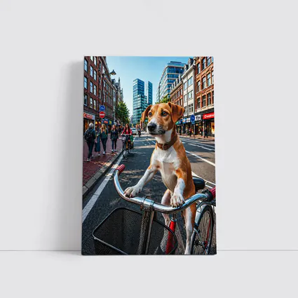 Jack Russell Terrier Riding Bicycle City Street