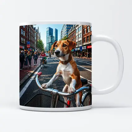 Jack Russell Terrier Riding Bicycle City Street