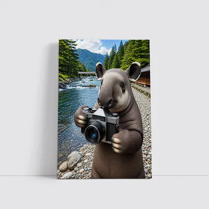 Tapir Photographer by Japanese Mountain River