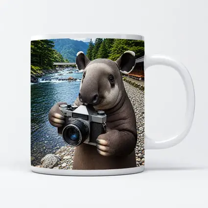 Tapir Photographer by Japanese Mountain River