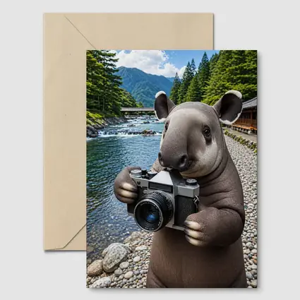 Tapir Photographer by Japanese Mountain River