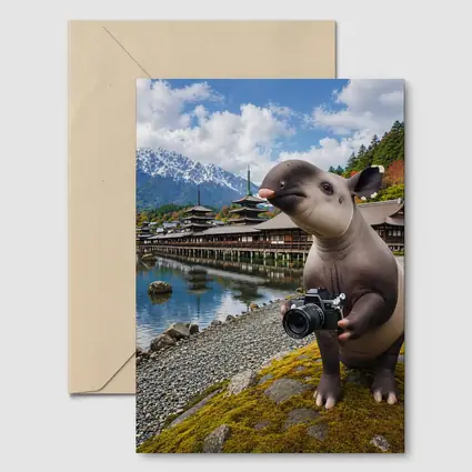 Tapir Tourist Holding Camera Japanese Temple