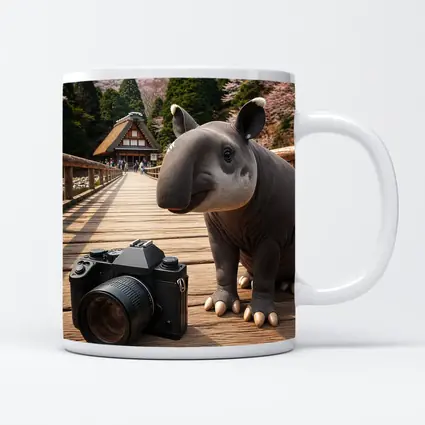 Tapir With Camera On Japanese Bridge