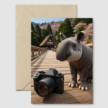 Tapir With Camera On Japanese Bridge