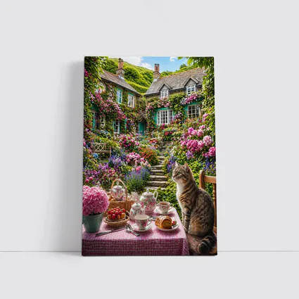 Tabby Cat English Cottage Garden Tea Setting