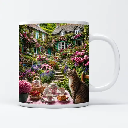 Tabby Cat English Cottage Garden Tea Setting