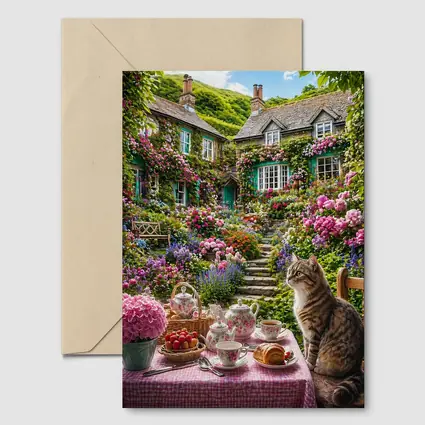 Tabby Cat English Cottage Garden Tea Setting
