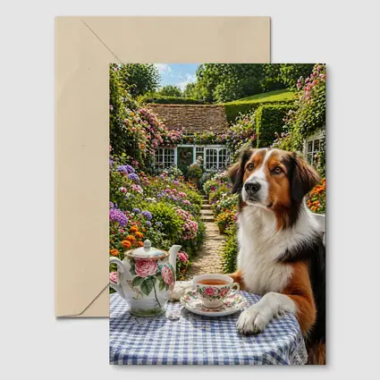 Border Collie Tea Garden Cottage Flowers