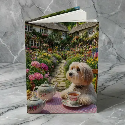 Fluffy Dog Afternoon Tea Cottage Garden