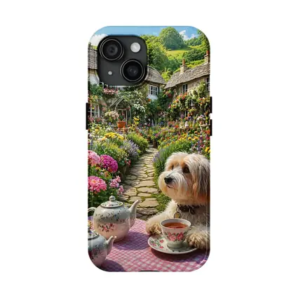 Fluffy Dog Afternoon Tea Cottage Garden