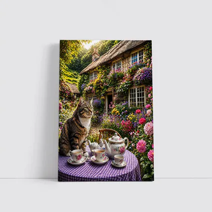 Tabby Cat English Cottage Garden Tea Party