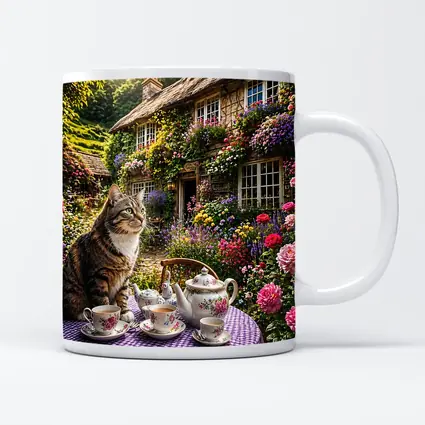 Tabby Cat English Cottage Garden Tea Party