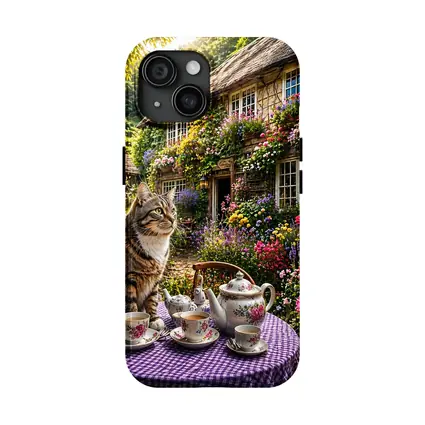 Tabby Cat English Cottage Garden Tea Party
