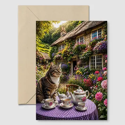Tabby Cat English Cottage Garden Tea Party