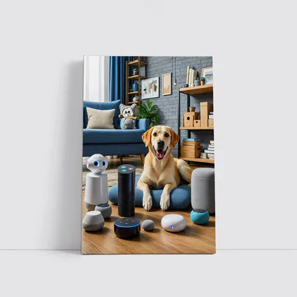 Labrador Retriever With Smart Home Speakers