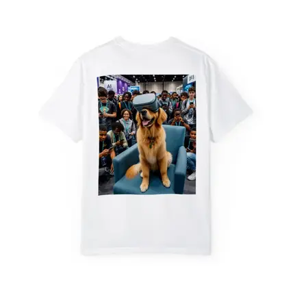 Golden Retriever Wearing VR Headset Tech Expo
