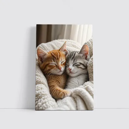 Two Sleeping Kittens Cuddled In Blanket