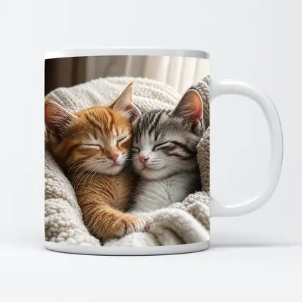 Two Sleeping Kittens Cuddled In Blanket